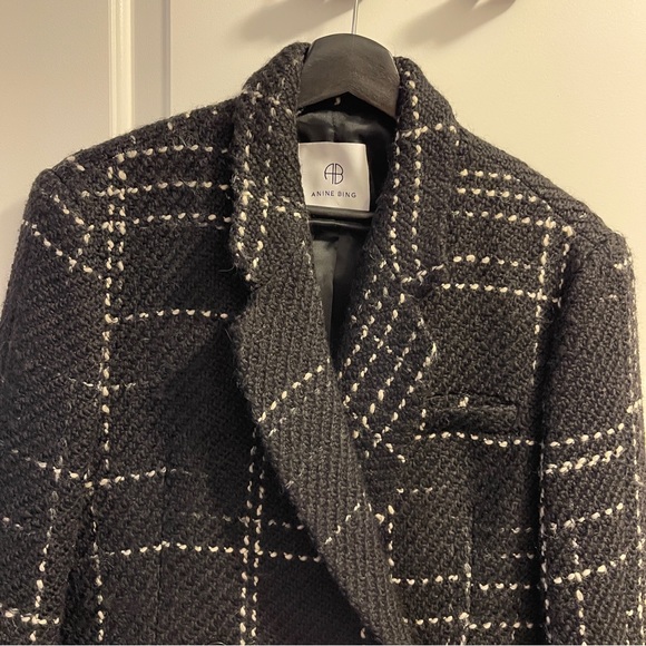 Anine Bing Kaia blazer black and white wool tweed jacket women size small - Picture 3 of 8
